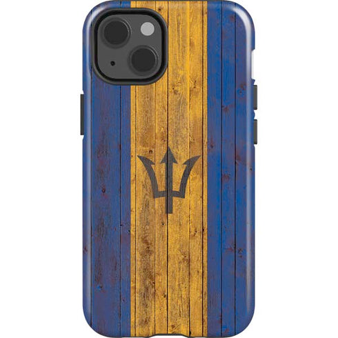 Barbados Flag Dark Wood iPhone 15 Impact Case